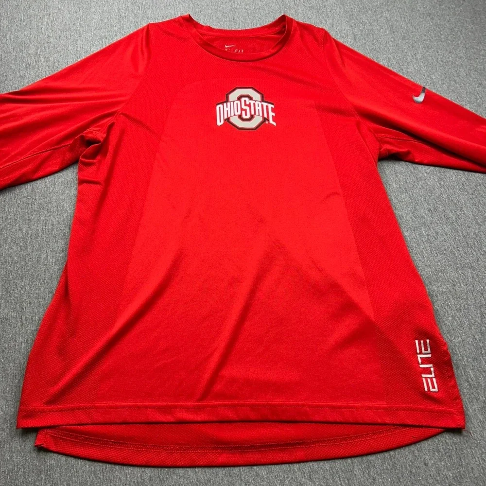 Ohio State Nike Elite‎ Dri Fit Mens Large Red Long Sleeve Shirt